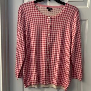 Talbots Pink and White Checkered Cardigan